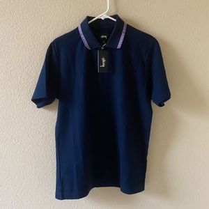 Men’s STUSSY Ribbed Polo Shirt Navy